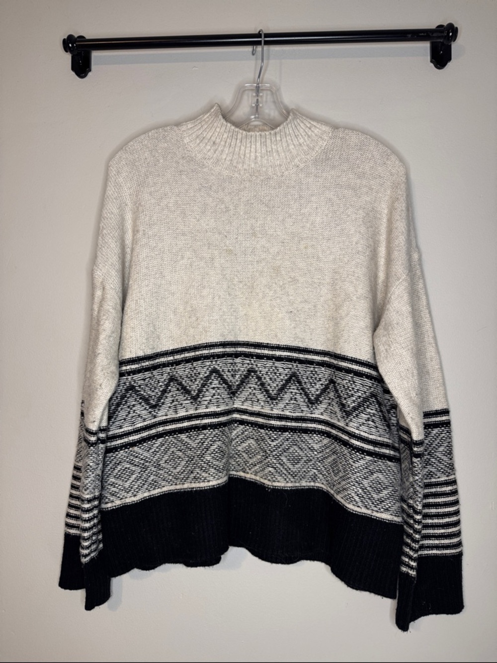 Banana Republic Cream and Black Patterned Turtleneck Sweater